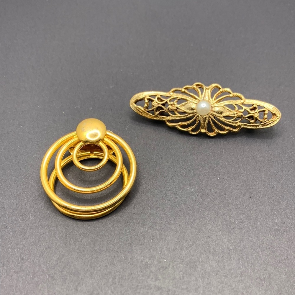 Lot of Two Vintage Gold Tone Scarf Clip Made in Austria & Gold Tone Pearl Brooch